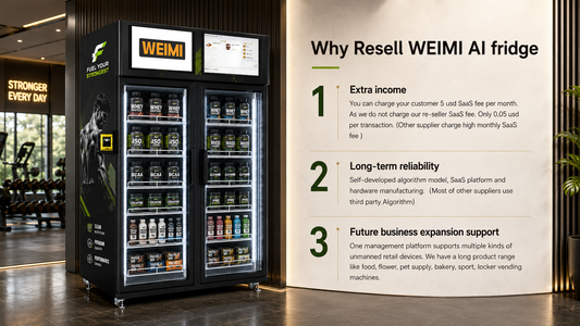 Custom-branded WEIMI AI fridge for a fitness vending reseller program