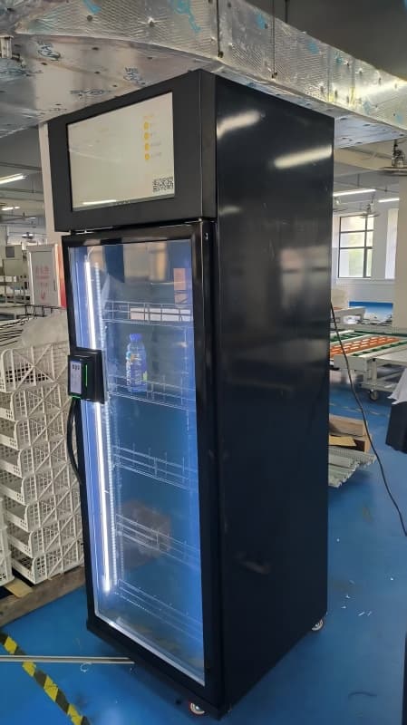 WEIMI single-door AI smart cooler with integrated PAX terminal pre-shipment to Spain